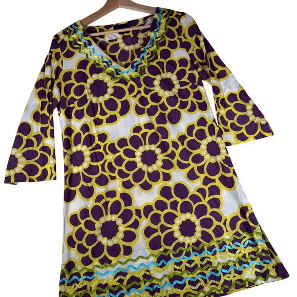 Boden Dresses & Skirts - Boden Womens Floral Rickrack Trim Cotton Tunic Dress Purple Yellow WA222 Size 10